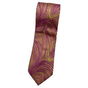 DUCHAMP Men's 100% Silk Necktie LUXURY Tie Pink Gold Geometric W:3.7" EUC